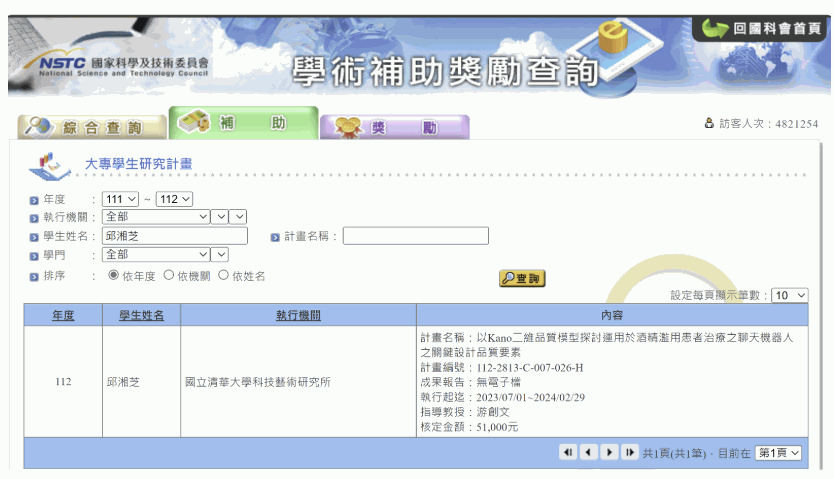 大專學生研究創作獎獲獎證明