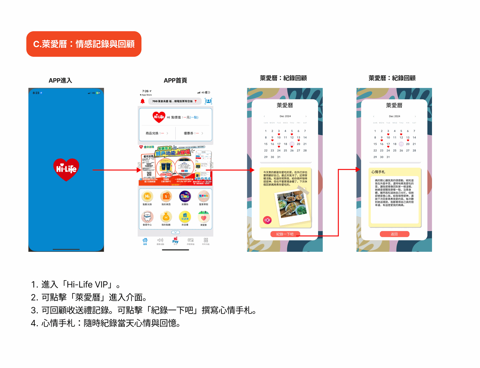 情感紀錄與回顧牆介面