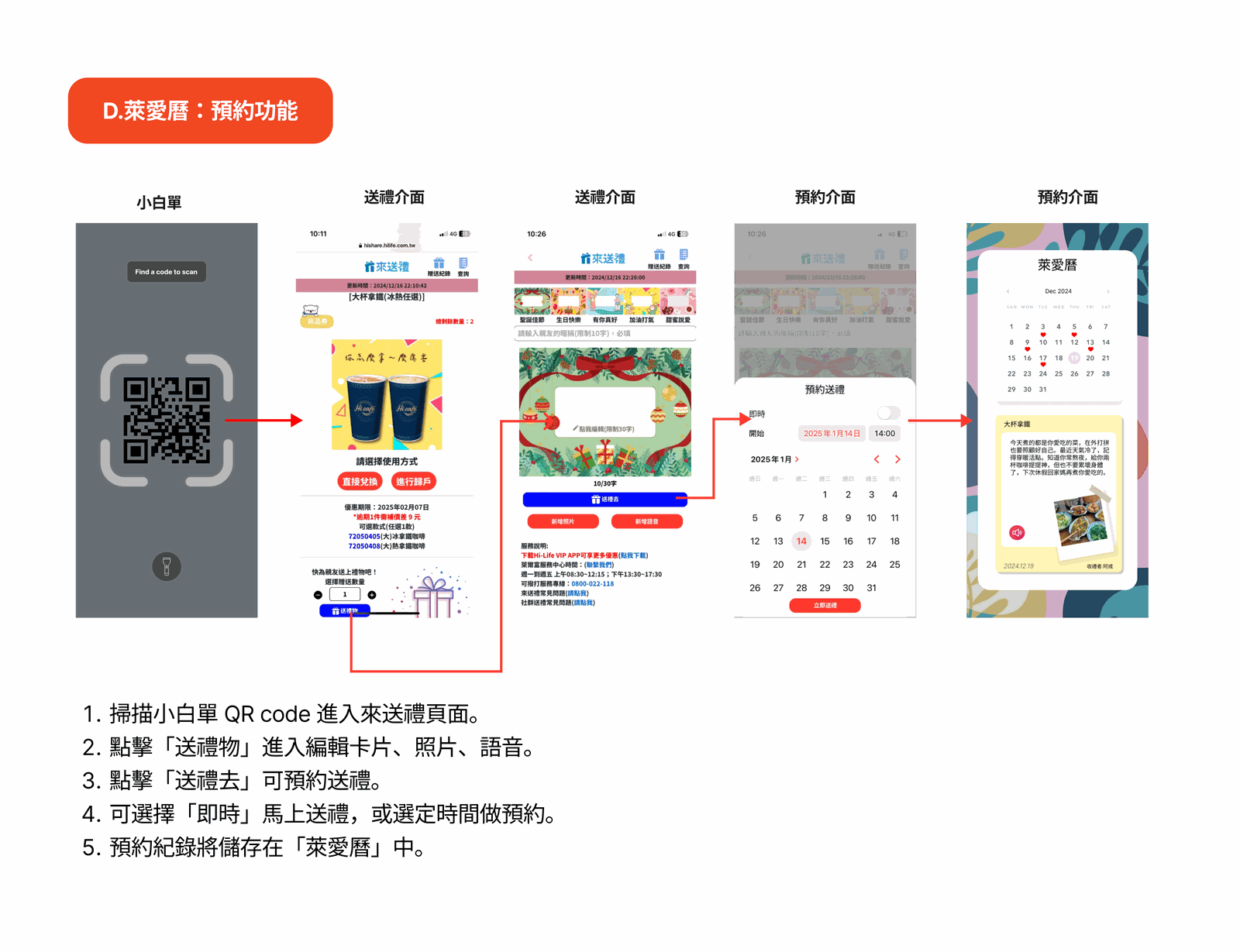 預約送禮的提醒與排程功能介面